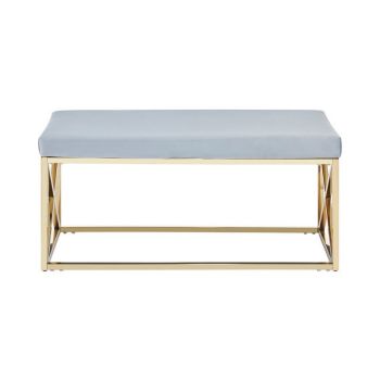 Allure Powder Blue Velvet and Gold Bench - Metal - L44 x W97 x H46 cm