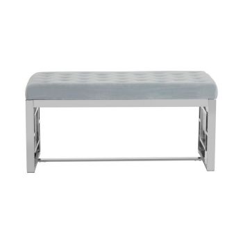 Allure Powder Blue Velvet and Silver Bench - Metal/Textile - L44 x W97 x H46 cm