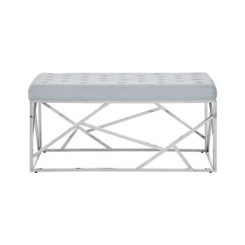 Allure Powder Blue Geometric Bench - Metal/Textile - L44 x W97 x H46 cm
