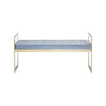 Allure Powder Blue and Gold Tufted Bench - Metal/Textile - L40 x W120 x H56 cm