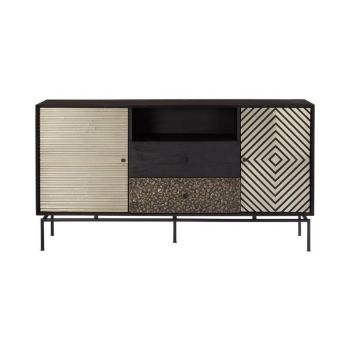 Boho 2 Door 2 Drawer Sideboard - Metal/Wood - L35 x W160 x H85 cm - Black