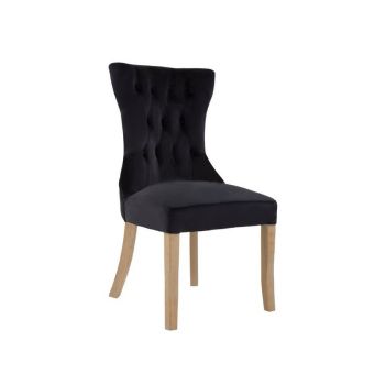 Kensington Townhouse Buttoned Dining Chair - Wood/Textile/Synthetic - L65 x W54 x H102 cm - Black/Natural