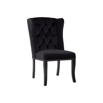 Kensington Townhouse Black Velvet Dining Chair with Dark Legs - Wood/Textile/Synthetic - L70 x W64 x H105 cm - Black