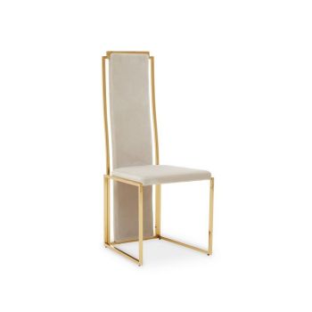 Deana Dining Chair - Textile/Synthetic/Metal - L48 x W55 x H109 cm - Gold/Natural