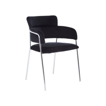 Tamzin Velvet Dining Chair - Wood/Metal/Synthetic/Textile - L54 x W55 x H77 cm - Black/Silver