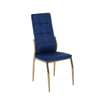 Tamzin Velvet High Back Dining Chair - Metal/Synthetic/Textile/Wood - L54 x W44 x H100 cm - Gold/Blue