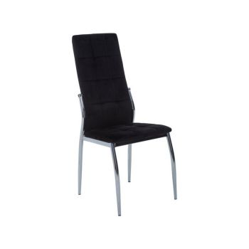 Tamzin Velvet High Back Dining Chair - Metal/Wood/Textile/Synthetic - L54 x W44 x H100 cm - Black/Silver