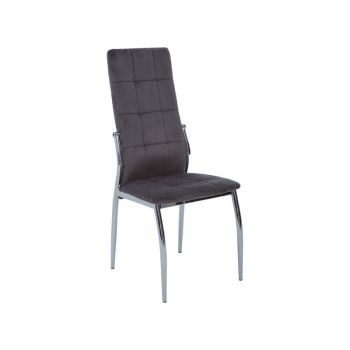 Tamzin Velvet High Back Dining Chair - Metal/Wood/Textile/Synthetic - L54 x W44 x H100 cm - Silver/Grey