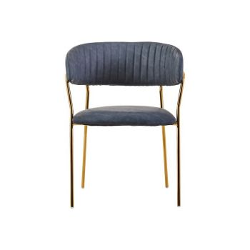 Tamzin Faux Leather Dining Chair - Metal/Wood/Textile/Synthetic - L53 x W59 x H76 cm - Gold/Grey