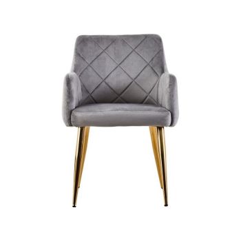 Tamzin Velvet Angular Dining Chair - Metal/Wood/Textile/Synthetic - L58 x W55 x H81 cm - Gold/Brown