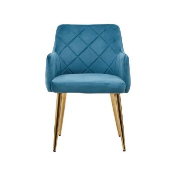 Tamzin Velvet Angular Dining Chair - Metal/Wood/Textile/Synthetic - L58 x W55 x H81 cm - Gold/Blue
