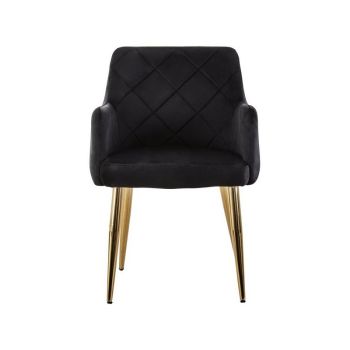 Tamzin Velvet Angular Dining Chair - Metal/Wood/Textile/Synthetic - L58 x W55 x H81 cm - Black/Gold