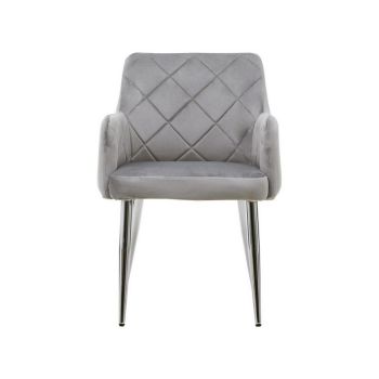 Tamzin Velvet Splayed Dining Chair - Metal/Wood/Textile/Synthetic - L59 x W54 x H81 cm - Silver/Brown