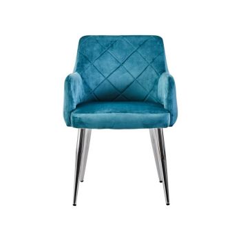 Tamzin Splayed Dining Chair - Metal/Wood/Textile/Synthetic - L59 x W54 x H81 cm - Silver/Blue