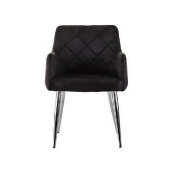 Tamzin Velvet Splayed Dining Chair - Metal/Wood/Textile/Synthetic - L59 x W54 x H81 cm - Black/Silver