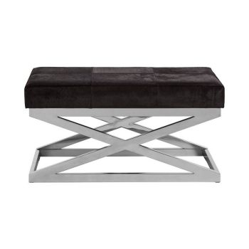 Kensington Townhouse Cross Base Bench - Metal/Wood - L45 x W90 x H45 cm - Black/Silver