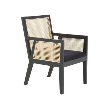 Corso Cane Rattan Back Dining Chair - Wood/Textile - L64 x W57 x H85 cm - Black