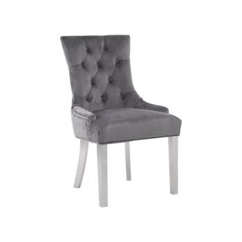 Richmond Velvet Dining Chair - Metal/Textile - L63 x W57 x H97 cm - Silver/Grey