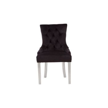 Richmond Velvet Dining Chair - Metal/Textile - L63 x W57 x H97 cm - Black/Silver