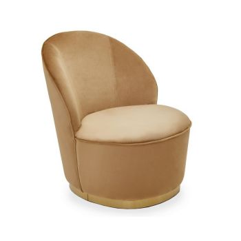 Tamra Velvet Dining Chair - Metal/Wood/Synthetic/Textile - L70 x W66 x H78 cm - Gold/Cream