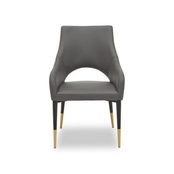 Golden Leather Effect Dining Chair - Metal/Wood/Synthetic - L60 x W57 x H89 cm - Black/Grey