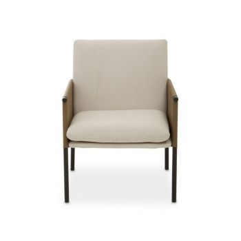 Golden Dining Chair with Straight Legs - Metal/Wood/Textile/Synthetic - L69 x W63 x H83 cm - White/Brown