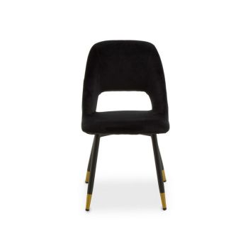 Warren Velvet Dining Chair - Metal/Wood/Textile/Synthetic - L60 x W48 x H85 cm - Black/Gold