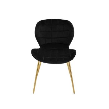 Warton Velvet Dining Chair - Metal/Wood/Textile/Synthetic - L57 x W52 x H79 cm - Black/Gold