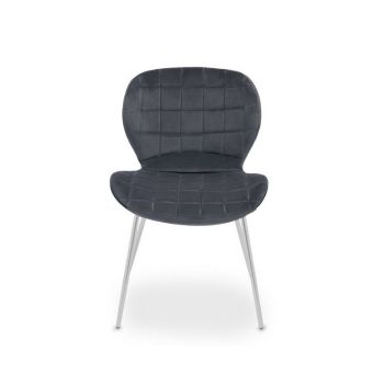 Warton Velvet Dining Chair - Metal/Wood/Textile/Synthetic - L57 x W52 x H79 cm - Silver/Grey