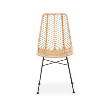 Manado Jawit Natural Rattan Dining Chair - Metal/Wood - L44 x W51 x H46 cm - Black/Natural