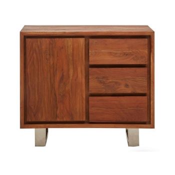 Simla Acacia One Door Sideboard - Metal/Wood - L40 x W92 x H82 cm - Brown