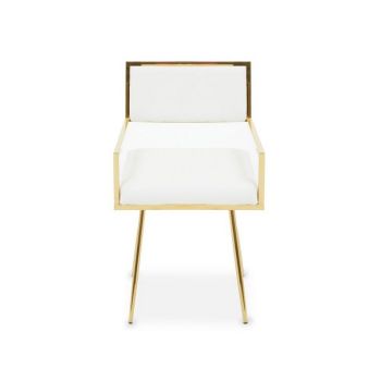 Azalea Faux Leather Dining Chair - Metal/Textile - L50 x W51 x H78 cm - Gold/Ivory