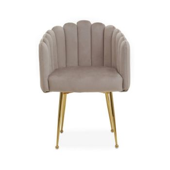 Bari Mink Velvet Dining Chair - Metal/Textile - L66 x W65 x H58 cm - Gold/Brown