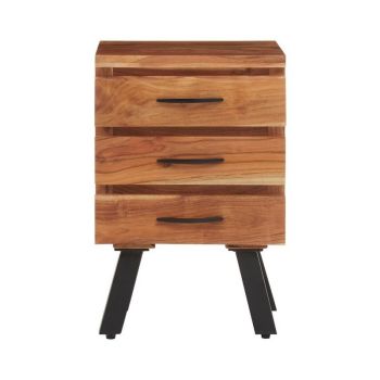 Nashik Three Drawer Acacia Side Table - Metal/Wood - L40 x W40 x H60 cm - Black/Natural