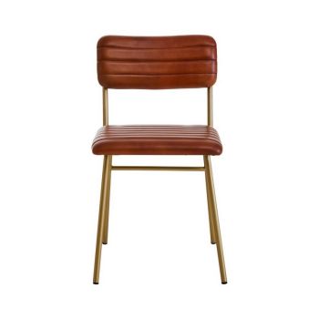 Buffalo Tan Leather Dining Chair - Metal/Wood/Synthetic/Textile - L55 x W44 x H80 cm - Gold/Brown