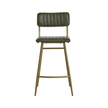 Buffalo Leather Bar Dining Chair - Metal/Wood/Synthetic/Textile - L56 x W46 x H99 cm - Gold/Green