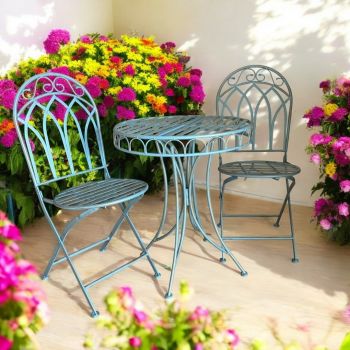 Garden Bistro Set - Metal - Blue