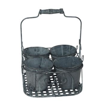 4 Decorative Basket Pot Planter - Metal - L26 x W26 x H34 cm - Grey