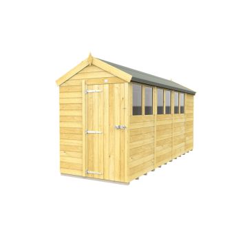 5 x 15 Feet Apex Shed - Single Door With Windows - Wood - L454 x W147 x H217 cm