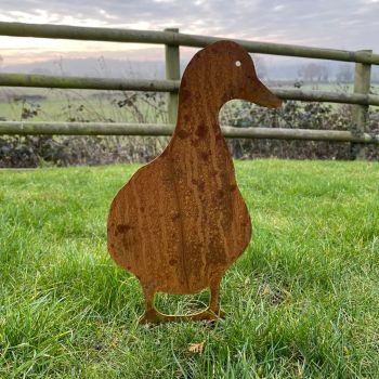 Duck Facing on Stake - Hand Made By Traditional Forge, Steel Garden Ornament - Steel - W17.8 x H30 cm - Bare Metal/Ready to Rust