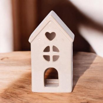House Tealight Holder - Ceramic - L12 x W8 x H22 cm - Cream