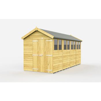 6 x 16 Feet Apex Shed - Double Door With Windows - Wood - L472 x W175 x H217 cm