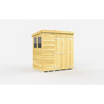 6 x 4 Feet Pent Shed - Double Door With Windows - Wood - L118 x W185 x H201 cm