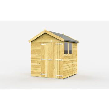 6 x 6 Feet Apex Shed - Double Door With Windows - Wood - L187 x W175 x H217 cm