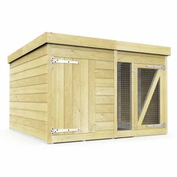 6ft x 6ft Dog Kennel and Run - Wood - L185 x W185 x H127 cm