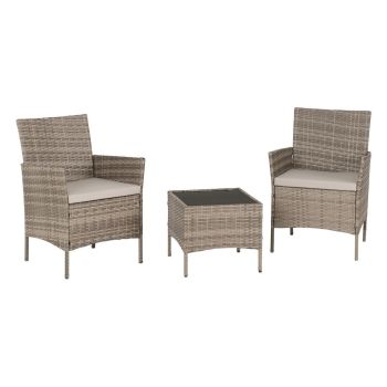Willow Garden/Patio Set - Grey Rattan/Black Glass