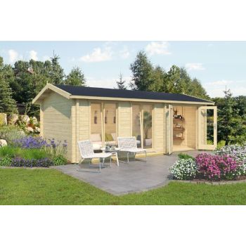 Shetland 2-Log Cabin, Wooden Garden Room, Timber Summerhouse, Home Office - L660 x W346.8 x H244.8 cm