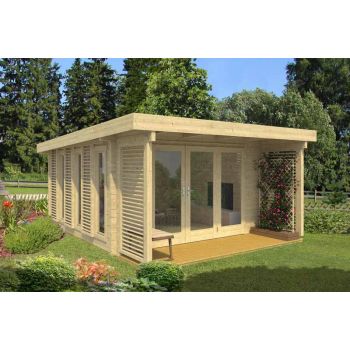 Exeter 2-Log Cabin, Wooden Garden Room, Timber Summerhouse, Home Office - L450 x W547 x H241.94 cm