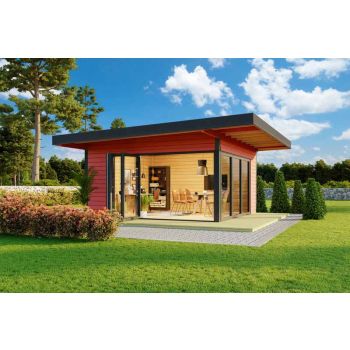 Domeo 9-Log Cabin, Wooden Garden Room, Timber Summerhouse, Home Office - L590 x W590 x H258.4 cm