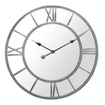 Framed Beaded Mirrored Round Clock - Iron - L4 x W70 x H70 cm - Grey/Silver